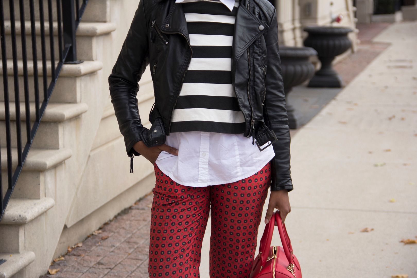 red patterned pants